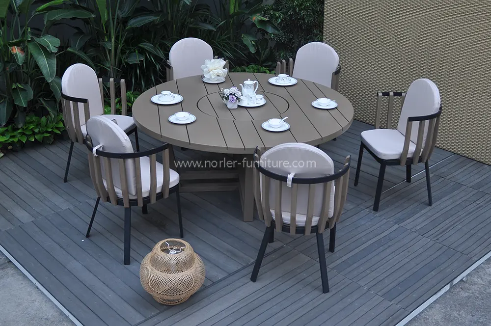 Outdoor Spray Aluminum Frame Teak Wood Frame Dining Set