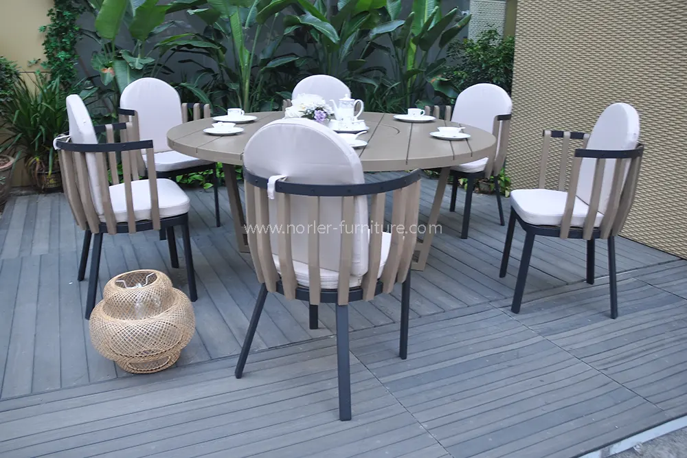 Outdoor Spray Aluminum Frame Teak Wood Frame Dining Set