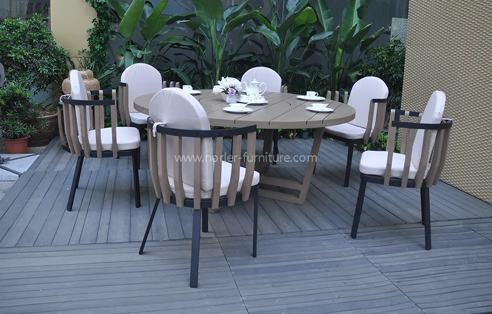 Outdoor Spray Aluminum Frame Teak Wood Frame Dining Set