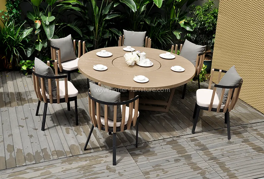 Outdoor Spray Aluminum Frame Teak Wood Frame Dining Set