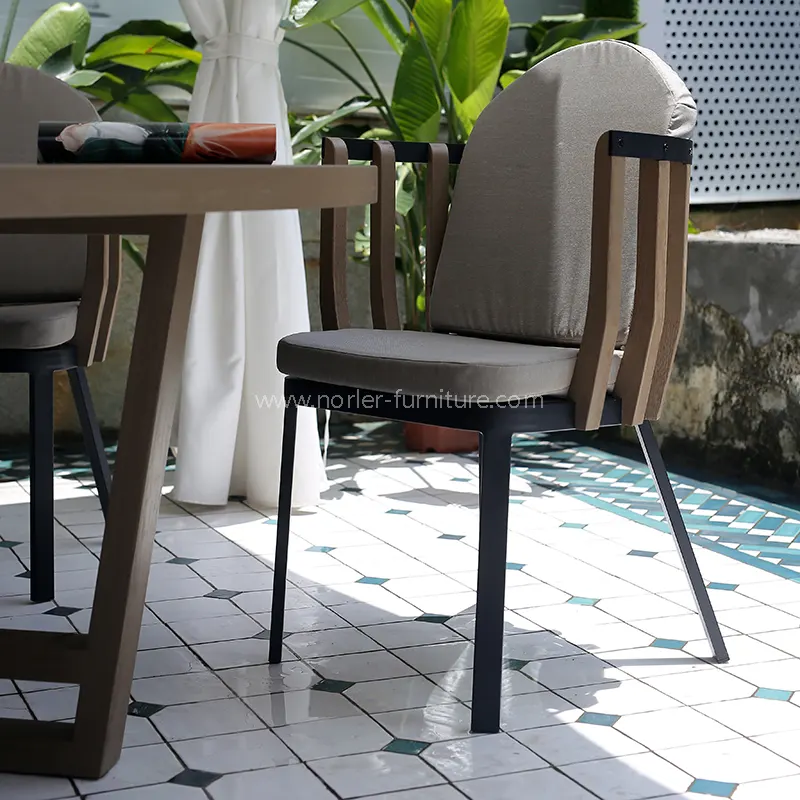 Outdoor Spray Aluminum Frame Teak Wood Frame Dining Set