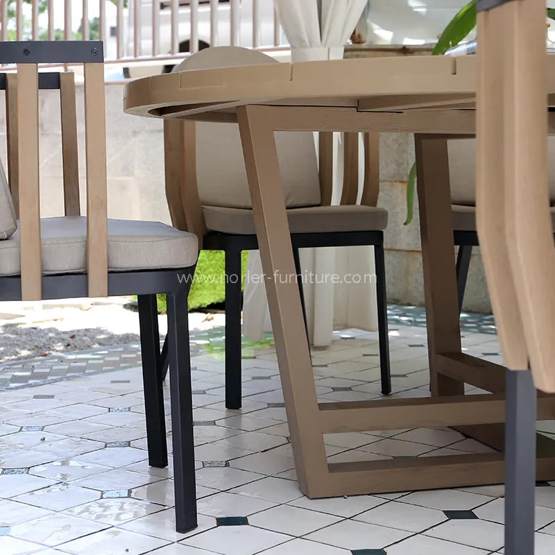 Outdoor Spray Aluminum Frame Teak Wood Frame Dining Set